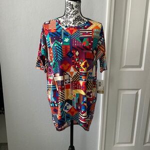 Colorful Disney pattern shirt.